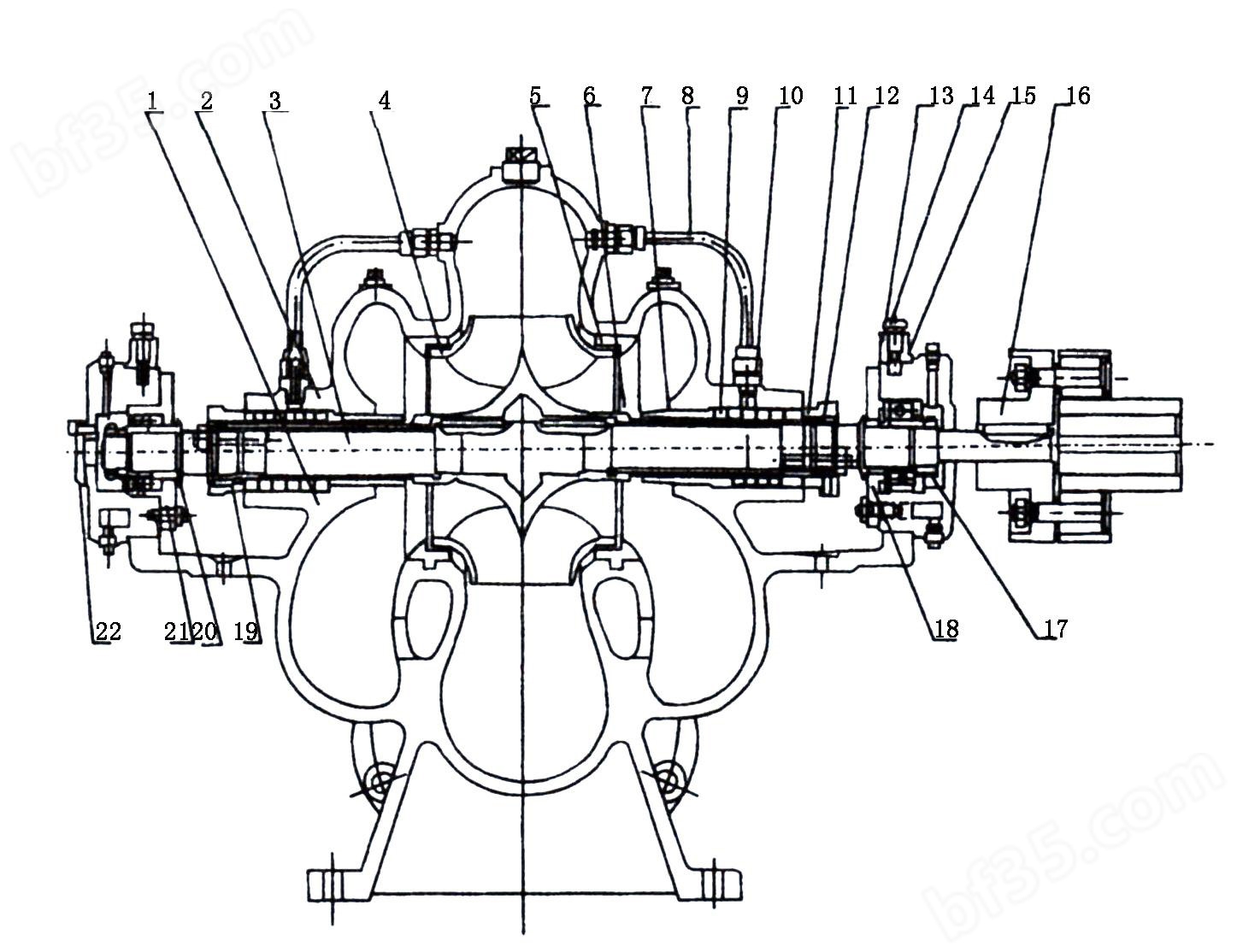 S、SH型单级双吸泵结构图